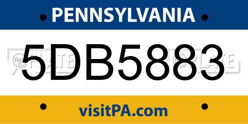 5DB5883 Pennsylvania License Plate