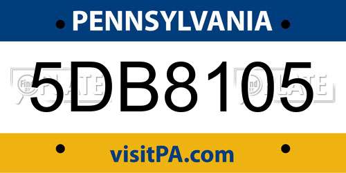 5DB8105 Pennsylvania License Plate