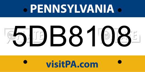 5DB8108 Pennsylvania License Plate
