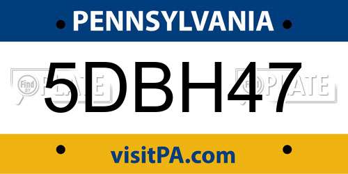5DBH47 Pennsylvania License Plate