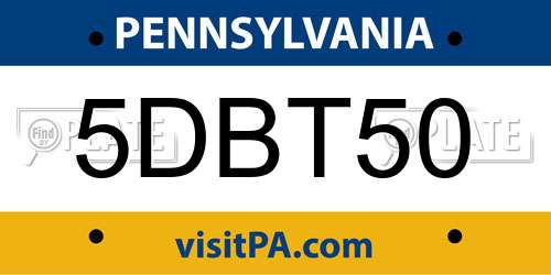 5DBT50 Pennsylvania License Plate