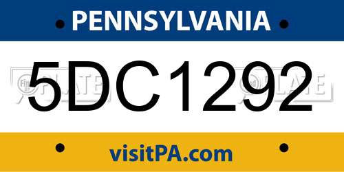 5DC1292 Pennsylvania License Plate