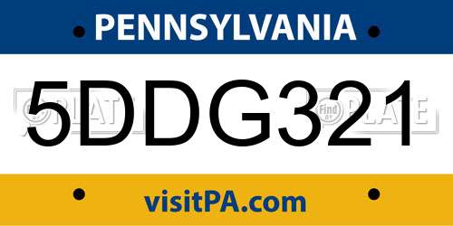 5DDG321 Pennsylvania License Plate