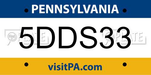 5DDS33 Pennsylvania License Plate