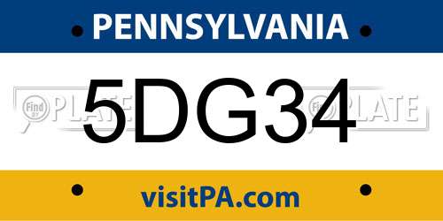 5DG34 Pennsylvania License Plate