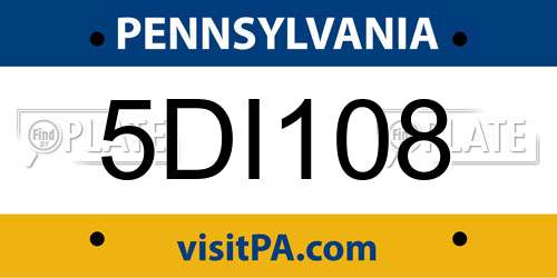 5DI108 Pennsylvania License Plate