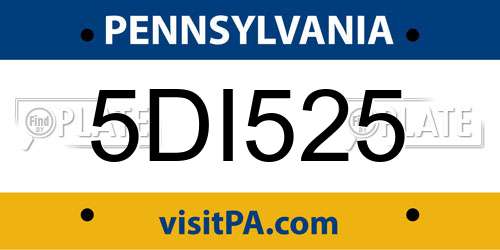 5DI525 Pennsylvania License Plate