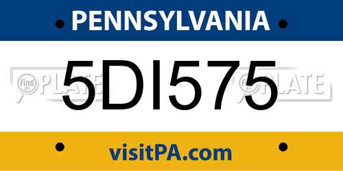 5DI575 Pennsylvania License Plate