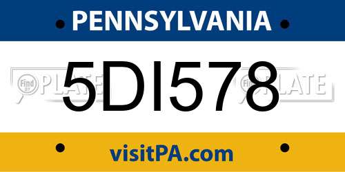 5DI578 Pennsylvania License Plate