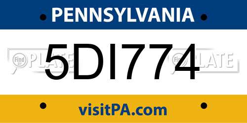5DI774 Pennsylvania License Plate