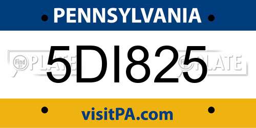 5DI825 Pennsylvania License Plate