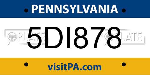 5DI878 Pennsylvania License Plate