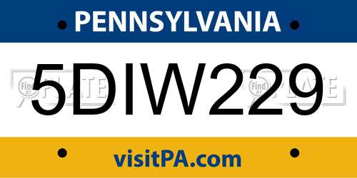 5DIW229 Pennsylvania License Plate