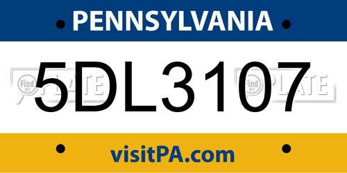 5DL3107 Pennsylvania License Plate