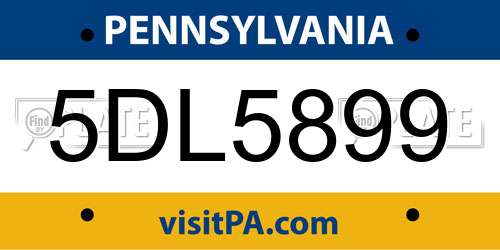 5DL5899 Pennsylvania License Plate