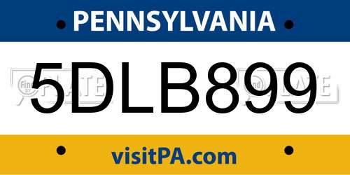 5DLB899 Pennsylvania License Plate