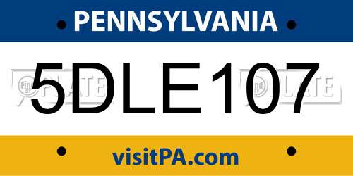 5DLE107 Pennsylvania License Plate