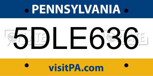 5DLE636 Pennsylvania License Plate