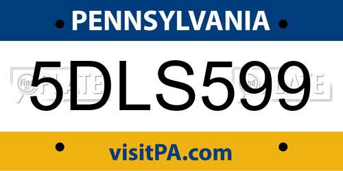 5DLS599 Pennsylvania License Plate