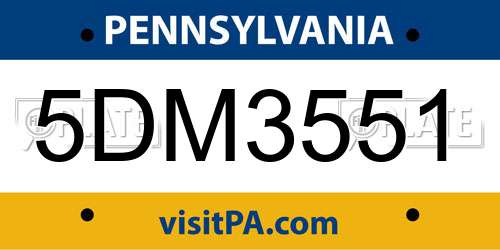 5DM3551 Pennsylvania License Plate
