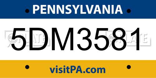 5DM3581 Pennsylvania License Plate