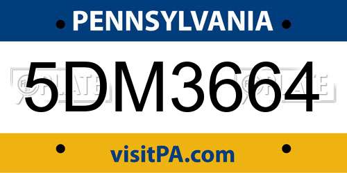 5DM3664 Pennsylvania License Plate