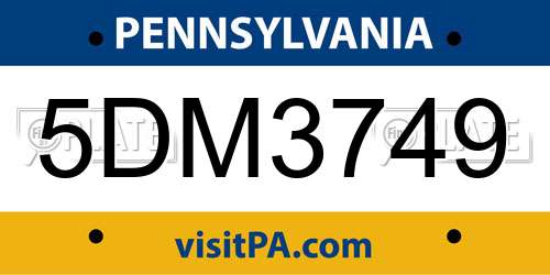 5DM3749 Pennsylvania License Plate