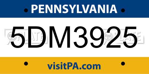 5DM3925 Pennsylvania License Plate