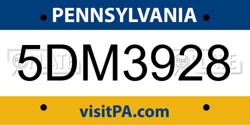 5DM3928 Pennsylvania License Plate