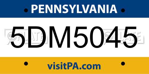 5DM5045 Pennsylvania License Plate
