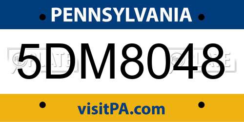 5DM8048 Pennsylvania License Plate