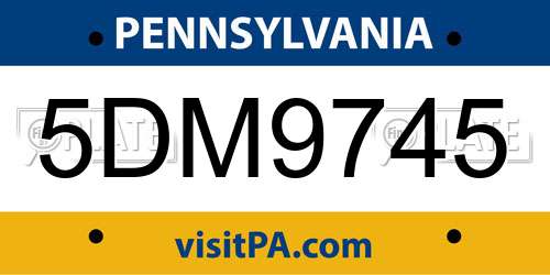 5DM9745 Pennsylvania License Plate