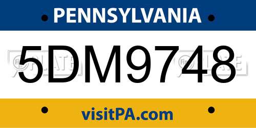 5DM9748 Pennsylvania License Plate