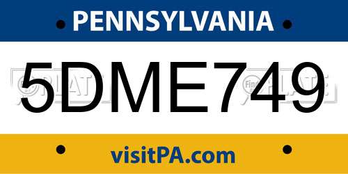 5DME749 Pennsylvania License Plate