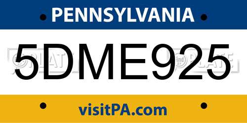 5DME925 Pennsylvania License Plate
