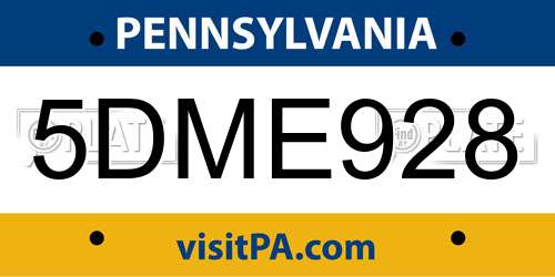 5DME928 Pennsylvania License Plate