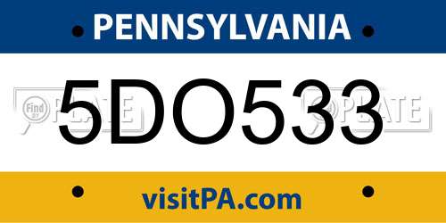 5DO533 Pennsylvania License Plate