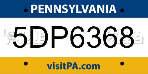 5DP6368 Pennsylvania License Plate