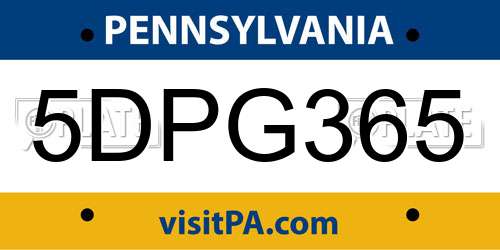 5DPG365 Pennsylvania License Plate