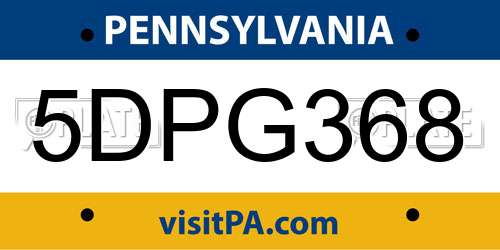 5DPG368 Pennsylvania License Plate