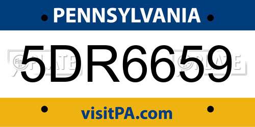 5DR6659 Pennsylvania License Plate