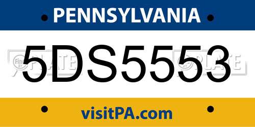 5DS5553 Pennsylvania License Plate