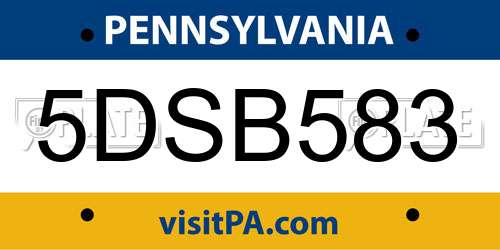 5DSB583 Pennsylvania License Plate