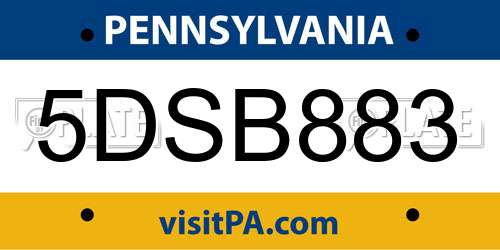 5DSB883 Pennsylvania License Plate