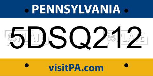 5DSQ212 Pennsylvania License Plate
