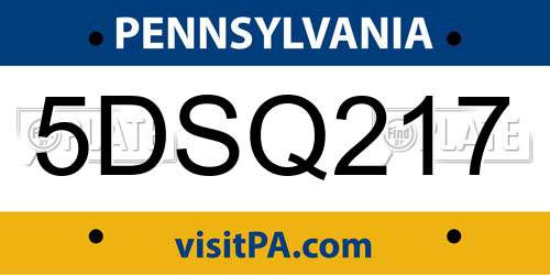 5DSQ217 Pennsylvania License Plate