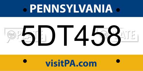 5DT458 Pennsylvania License Plate