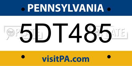 5DT485 Pennsylvania License Plate