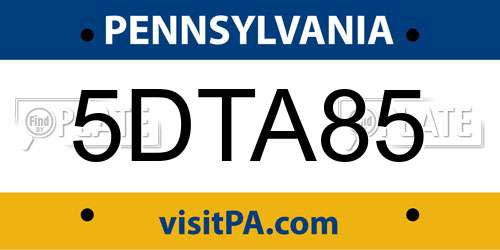 5DTA85 Pennsylvania License Plate