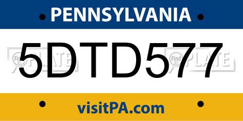 5DTD577 Pennsylvania License Plate
